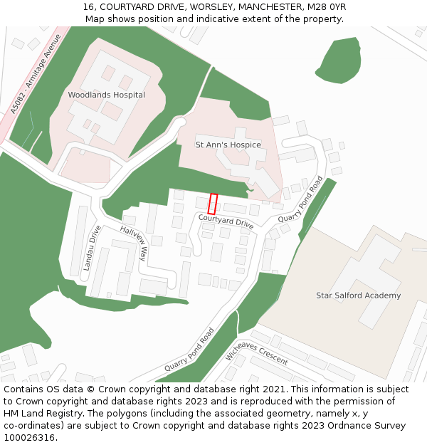 16, COURTYARD DRIVE, WORSLEY, MANCHESTER, M28 0YR: Location map and indicative extent of plot