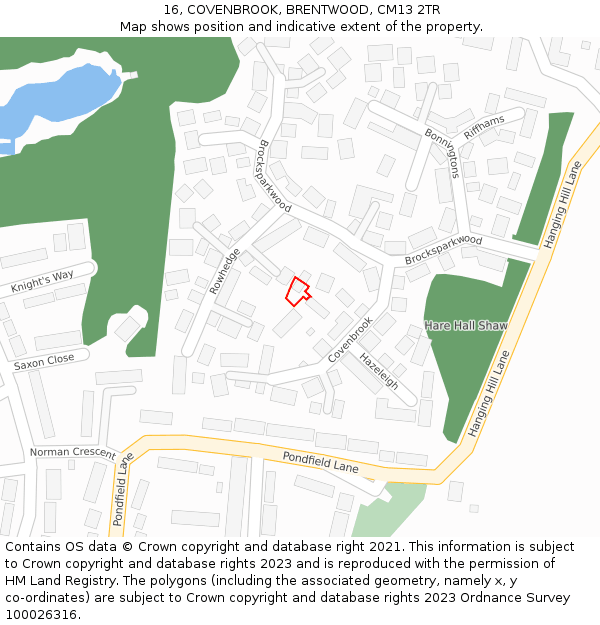 16, COVENBROOK, BRENTWOOD, CM13 2TR: Location map and indicative extent of plot