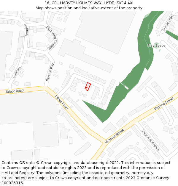 16, CPL HARVEY HOLMES WAY, HYDE, SK14 4XL: Location map and indicative extent of plot