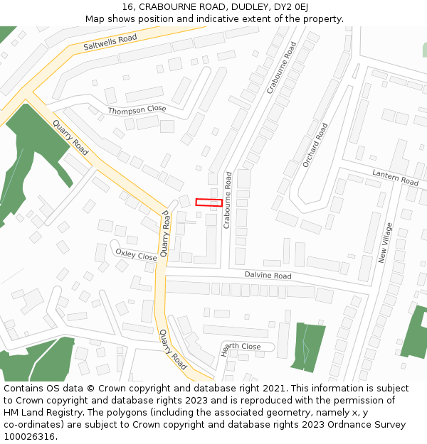 16, CRABOURNE ROAD, DUDLEY, DY2 0EJ: Location map and indicative extent of plot