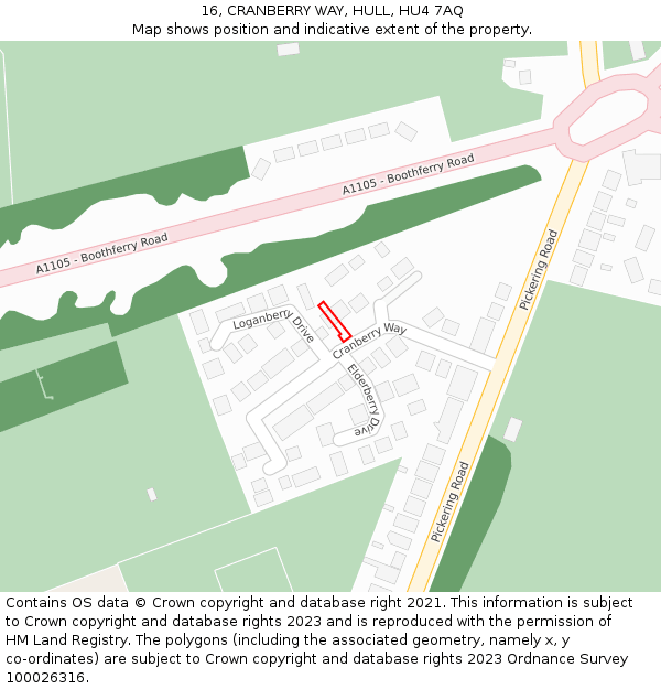 16, CRANBERRY WAY, HULL, HU4 7AQ: Location map and indicative extent of plot