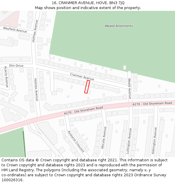 16, CRANMER AVENUE, HOVE, BN3 7JQ: Location map and indicative extent of plot