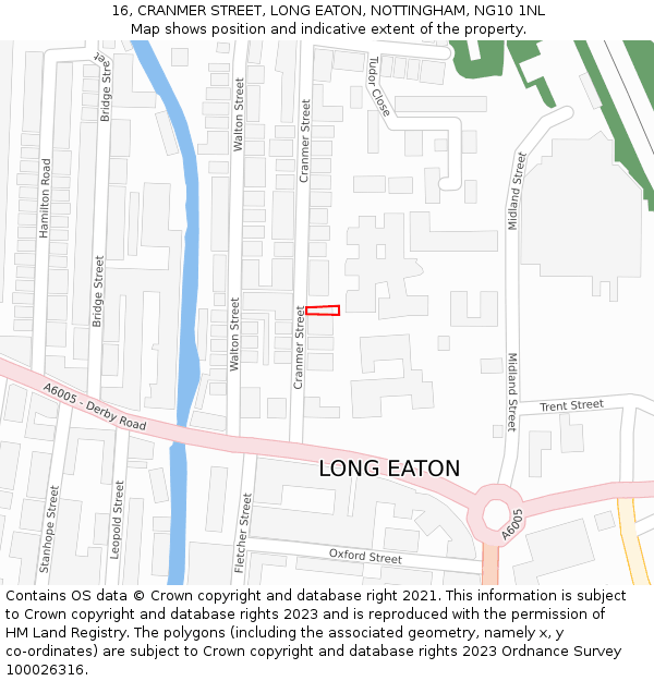 16, CRANMER STREET, LONG EATON, NOTTINGHAM, NG10 1NL: Location map and indicative extent of plot