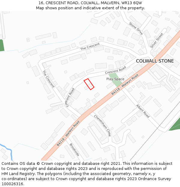 16, CRESCENT ROAD, COLWALL, MALVERN, WR13 6QW: Location map and indicative extent of plot