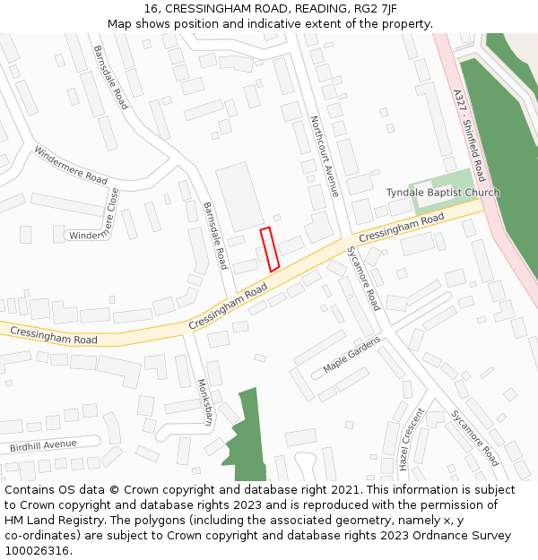 16, CRESSINGHAM ROAD, READING, RG2 7JF: Location map and indicative extent of plot