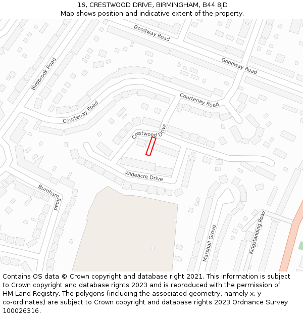 16, CRESTWOOD DRIVE, BIRMINGHAM, B44 8JD: Location map and indicative extent of plot