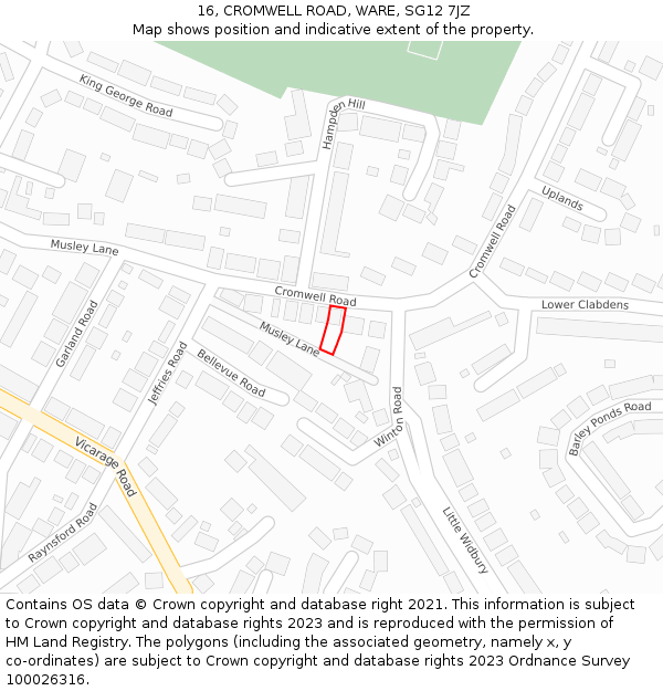 16, CROMWELL ROAD, WARE, SG12 7JZ: Location map and indicative extent of plot