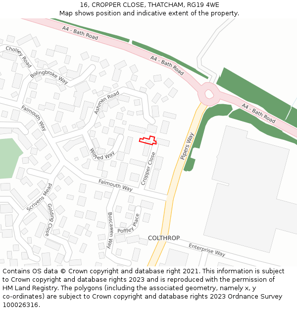 16, CROPPER CLOSE, THATCHAM, RG19 4WE: Location map and indicative extent of plot