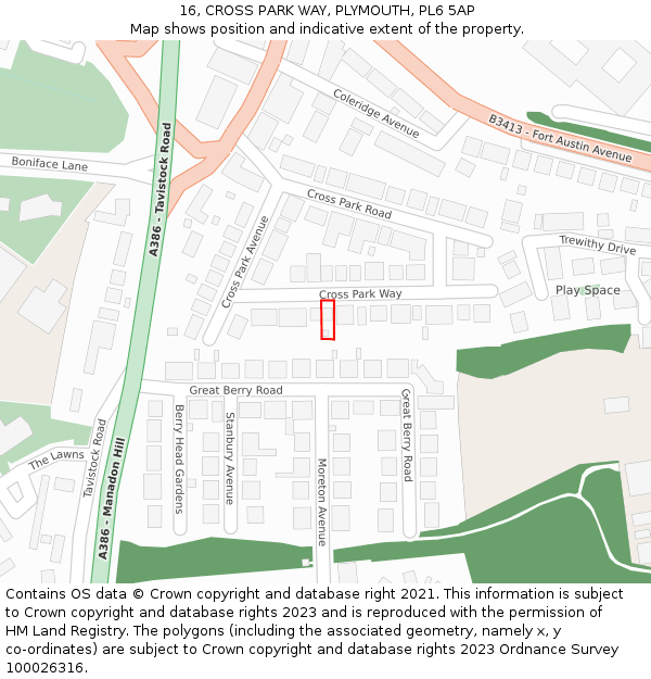 16, CROSS PARK WAY, PLYMOUTH, PL6 5AP: Location map and indicative extent of plot