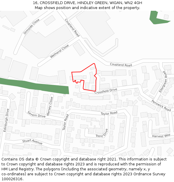 16, CROSSFIELD DRIVE, HINDLEY GREEN, WIGAN, WN2 4GH: Location map and indicative extent of plot