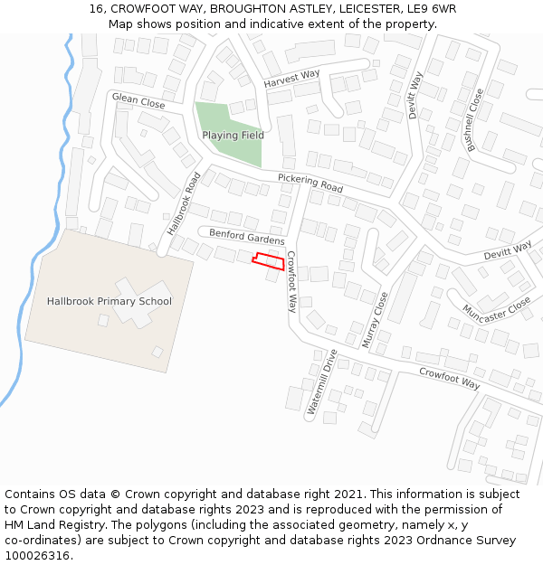 16, CROWFOOT WAY, BROUGHTON ASTLEY, LEICESTER, LE9 6WR: Location map and indicative extent of plot