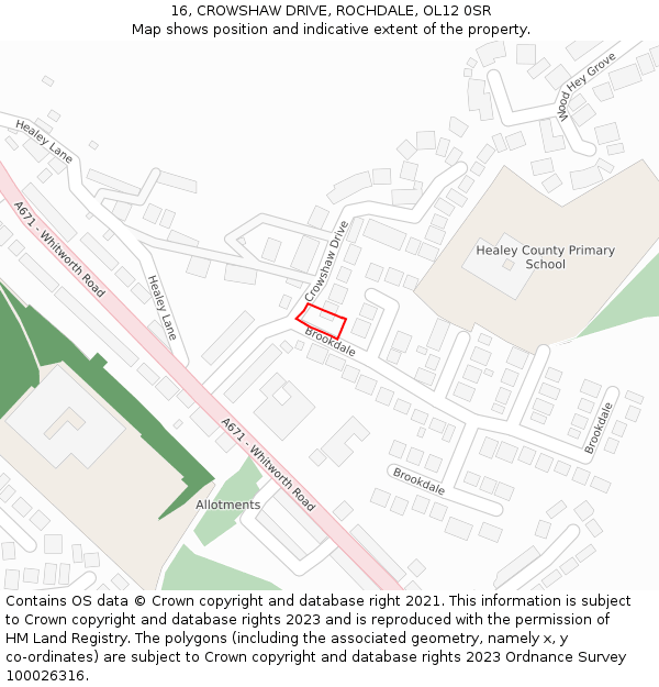 16, CROWSHAW DRIVE, ROCHDALE, OL12 0SR: Location map and indicative extent of plot