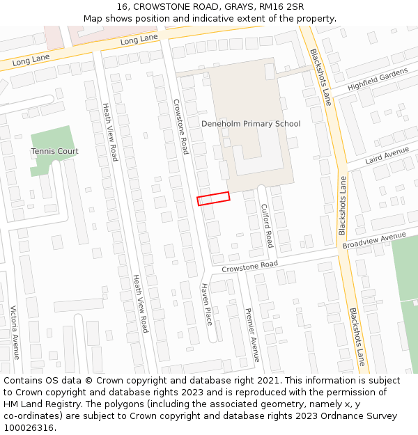 16, CROWSTONE ROAD, GRAYS, RM16 2SR: Location map and indicative extent of plot