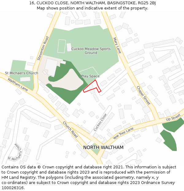 16, CUCKOO CLOSE, NORTH WALTHAM, BASINGSTOKE, RG25 2BJ: Location map and indicative extent of plot