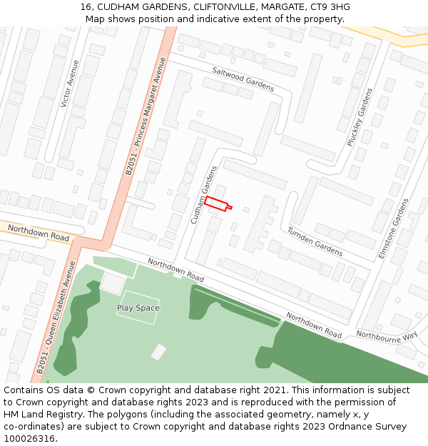 16, CUDHAM GARDENS, CLIFTONVILLE, MARGATE, CT9 3HG: Location map and indicative extent of plot