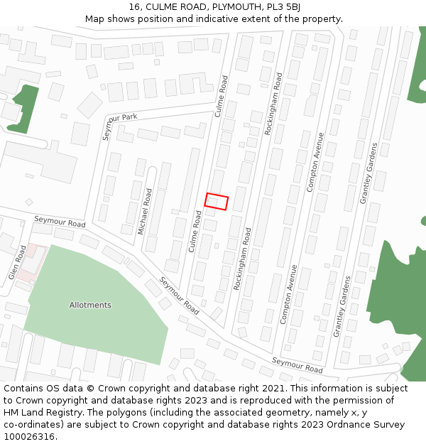 16, CULME ROAD, PLYMOUTH, PL3 5BJ: Location map and indicative extent of plot