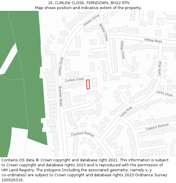 16, CURLEW CLOSE, FERNDOWN, BH22 9TN: Location map and indicative extent of plot