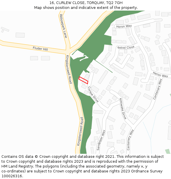 16, CURLEW CLOSE, TORQUAY, TQ2 7GH: Location map and indicative extent of plot