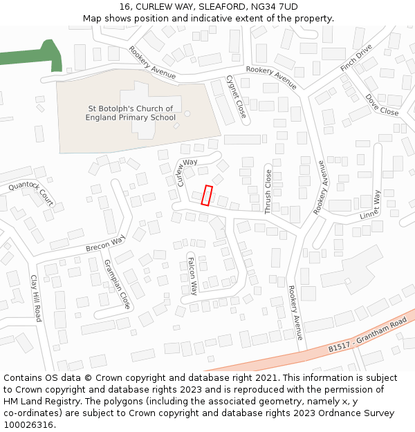 16, CURLEW WAY, SLEAFORD, NG34 7UD: Location map and indicative extent of plot