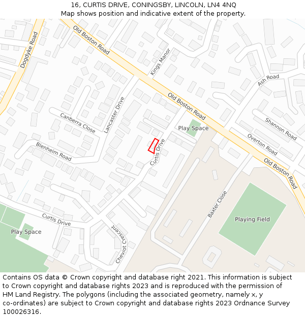 16, CURTIS DRIVE, CONINGSBY, LINCOLN, LN4 4NQ: Location map and indicative extent of plot