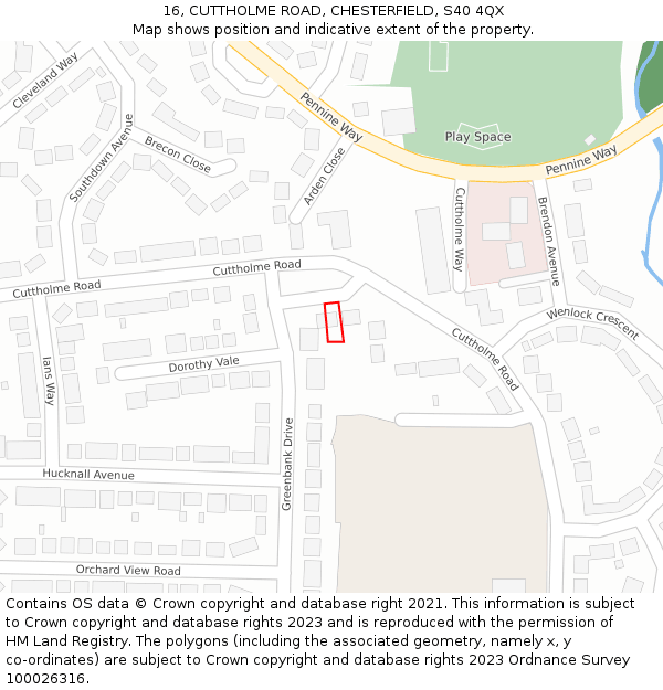 16, CUTTHOLME ROAD, CHESTERFIELD, S40 4QX: Location map and indicative extent of plot