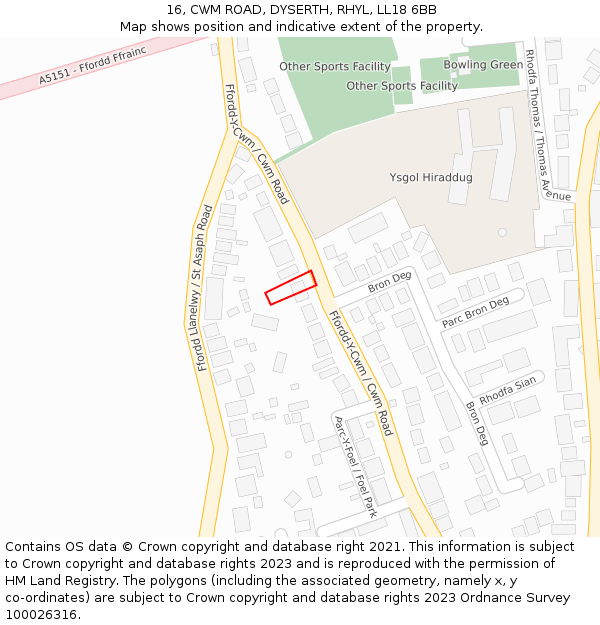 16, CWM ROAD, DYSERTH, RHYL, LL18 6BB: Location map and indicative extent of plot