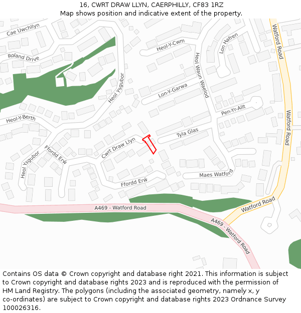 16, CWRT DRAW LLYN, CAERPHILLY, CF83 1RZ: Location map and indicative extent of plot