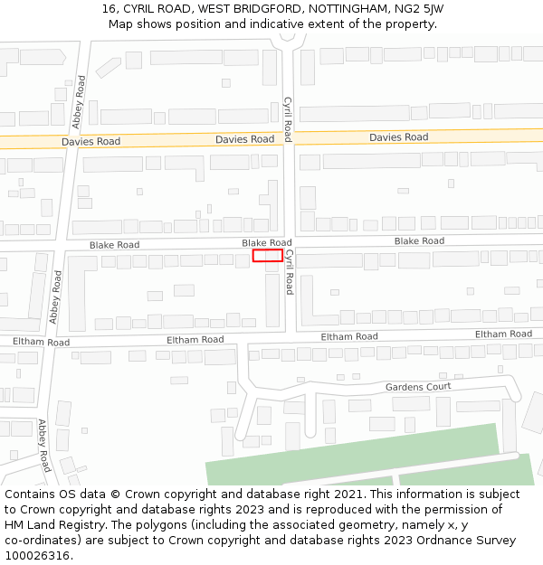 16, CYRIL ROAD, WEST BRIDGFORD, NOTTINGHAM, NG2 5JW: Location map and indicative extent of plot