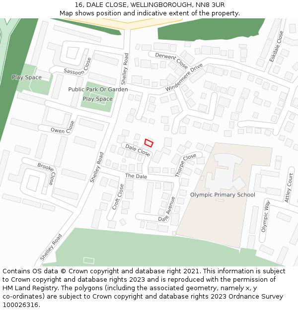 16, DALE CLOSE, WELLINGBOROUGH, NN8 3UR: Location map and indicative extent of plot