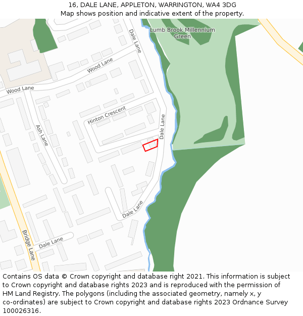 16, DALE LANE, APPLETON, WARRINGTON, WA4 3DG: Location map and indicative extent of plot