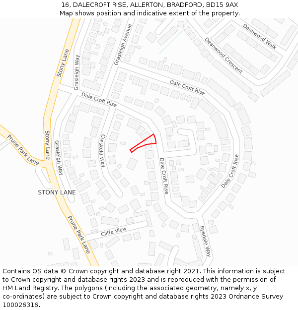 16, DALECROFT RISE, ALLERTON, BRADFORD, BD15 9AX: Location map and indicative extent of plot