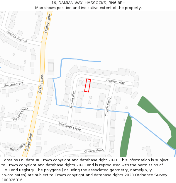 16, DAMIAN WAY, HASSOCKS, BN6 8BH: Location map and indicative extent of plot