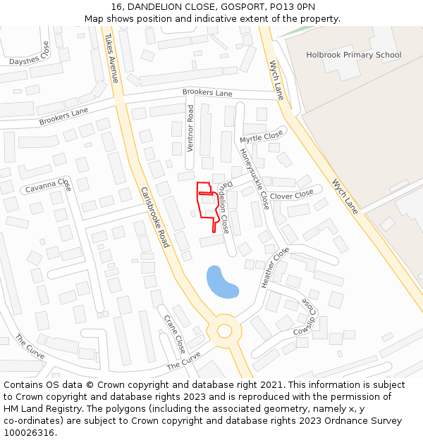 16, DANDELION CLOSE, GOSPORT, PO13 0PN: Location map and indicative extent of plot