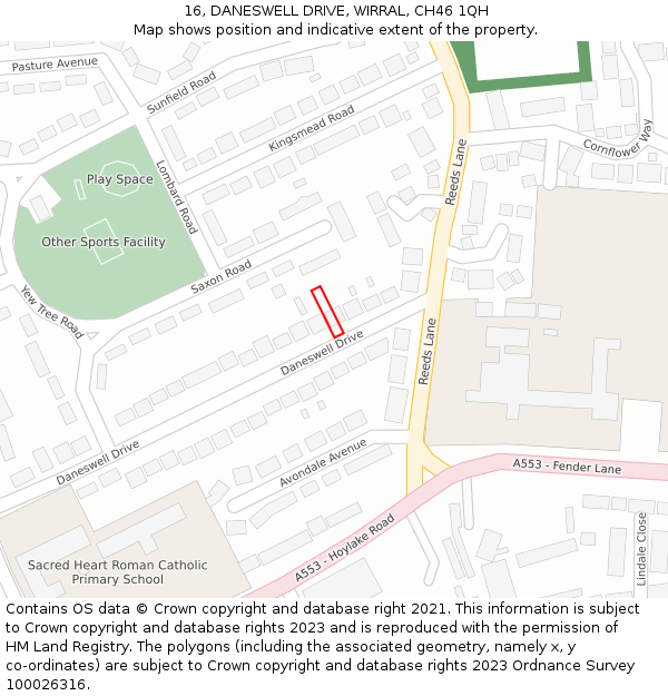 16, DANESWELL DRIVE, WIRRAL, CH46 1QH: Location map and indicative extent of plot