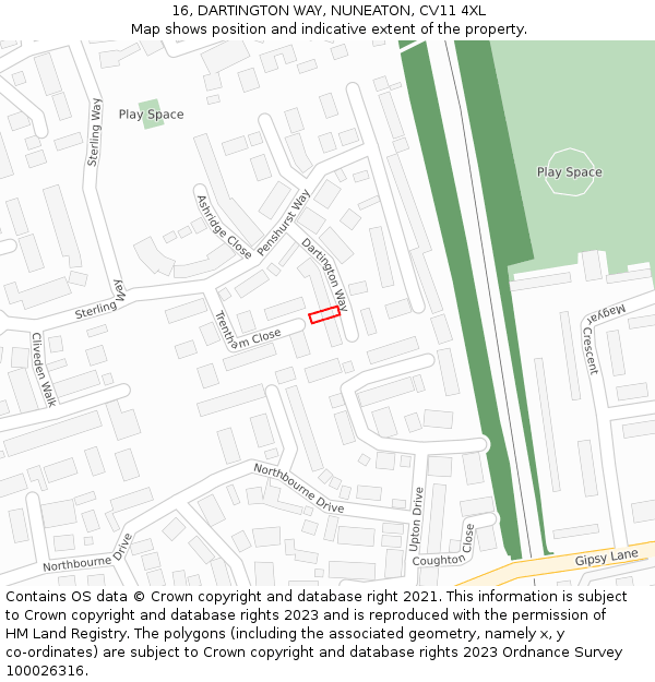 16, DARTINGTON WAY, NUNEATON, CV11 4XL: Location map and indicative extent of plot