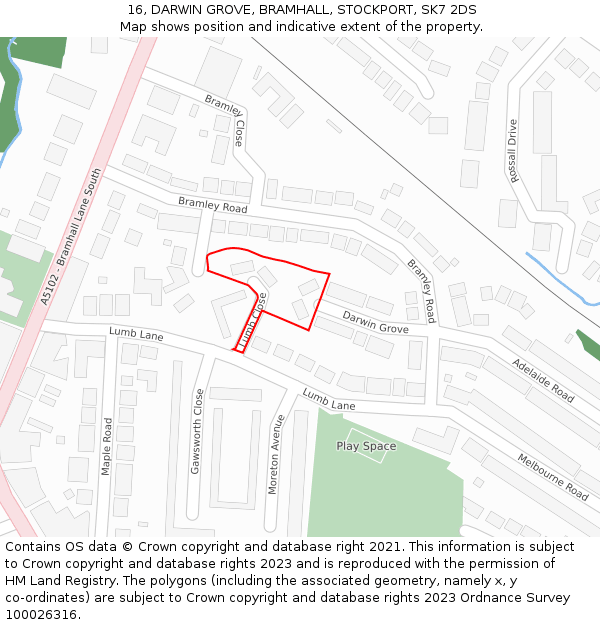 16, DARWIN GROVE, BRAMHALL, STOCKPORT, SK7 2DS: Location map and indicative extent of plot