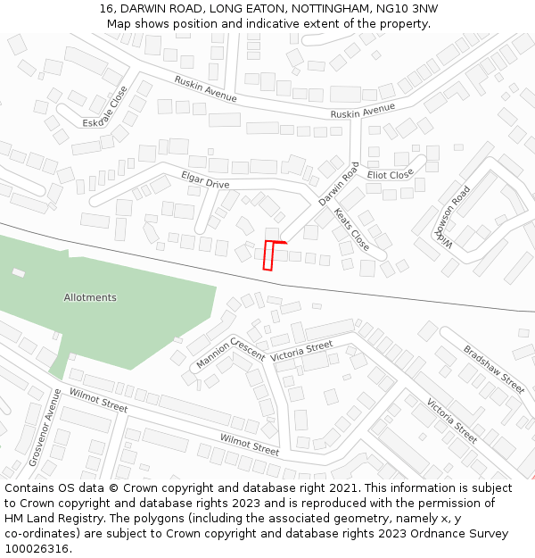 16, DARWIN ROAD, LONG EATON, NOTTINGHAM, NG10 3NW: Location map and indicative extent of plot