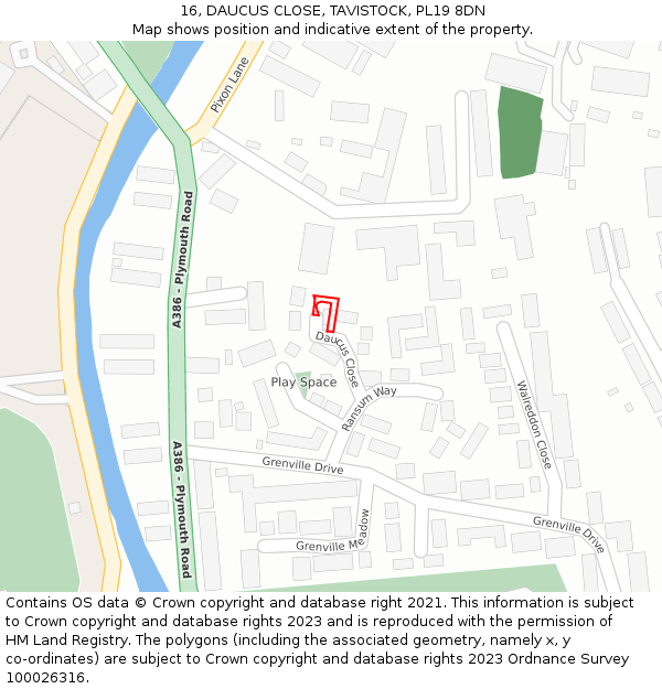 16, DAUCUS CLOSE, TAVISTOCK, PL19 8DN: Location map and indicative extent of plot