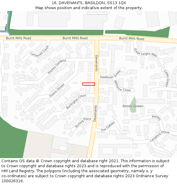16, DAVENANTS, BASILDON, SS13 1QX: Location map and indicative extent of plot