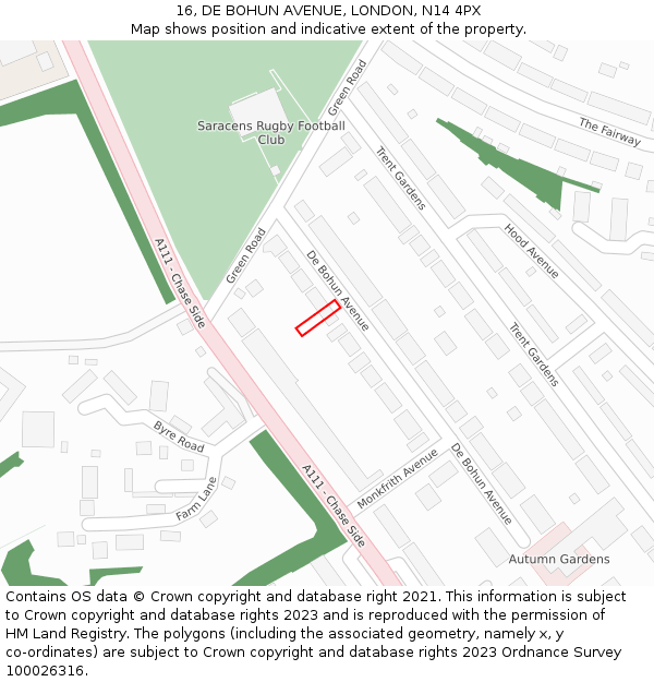 16, DE BOHUN AVENUE, LONDON, N14 4PX: Location map and indicative extent of plot