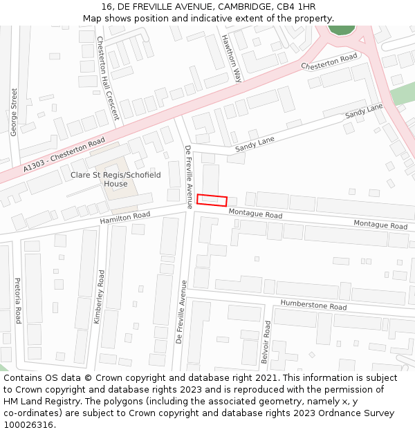 16, DE FREVILLE AVENUE, CAMBRIDGE, CB4 1HR: Location map and indicative extent of plot