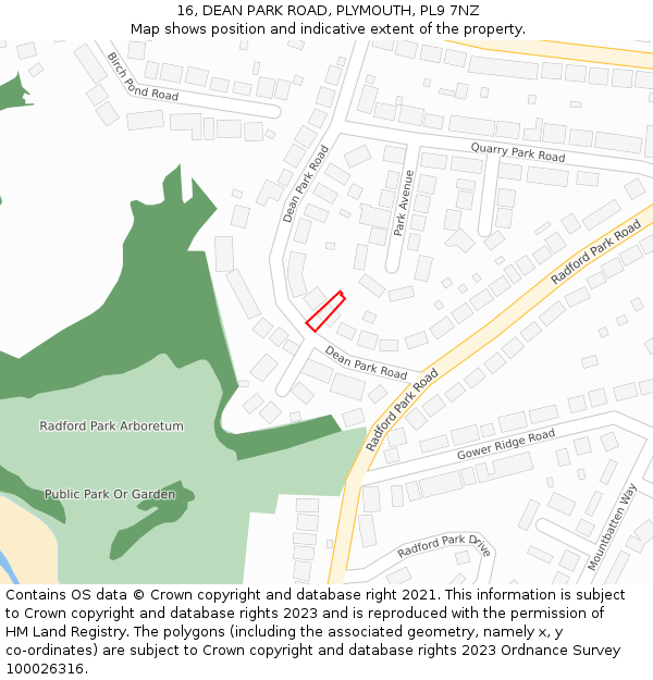 16, DEAN PARK ROAD, PLYMOUTH, PL9 7NZ: Location map and indicative extent of plot