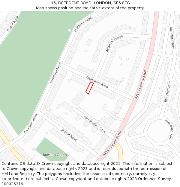 16, DEEPDENE ROAD, LONDON, SE5 8EG: Location map and indicative extent of plot
