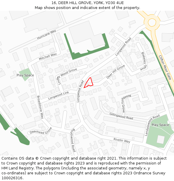 16, DEER HILL GROVE, YORK, YO30 4UE: Location map and indicative extent of plot