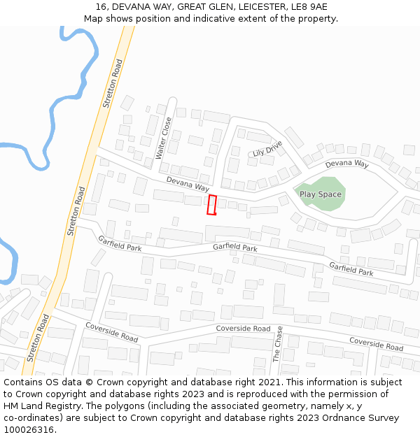 16, DEVANA WAY, GREAT GLEN, LEICESTER, LE8 9AE: Location map and indicative extent of plot