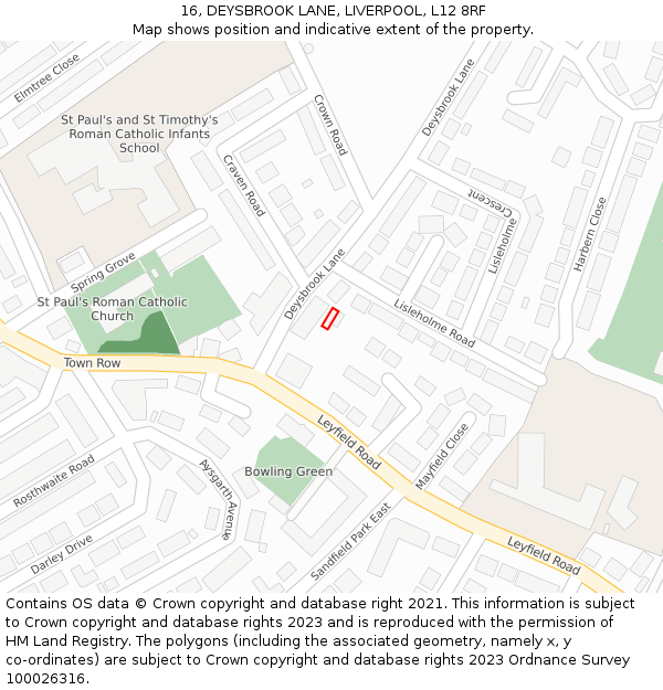 16, DEYSBROOK LANE, LIVERPOOL, L12 8RF: Location map and indicative extent of plot