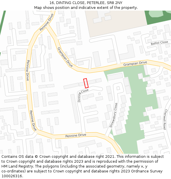 16, DINTING CLOSE, PETERLEE, SR8 2NY: Location map and indicative extent of plot