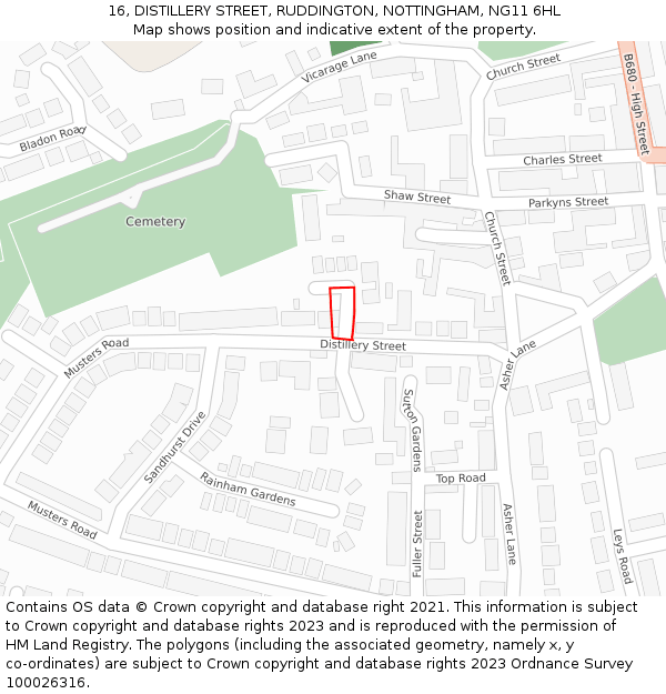 16, DISTILLERY STREET, RUDDINGTON, NOTTINGHAM, NG11 6HL: Location map and indicative extent of plot