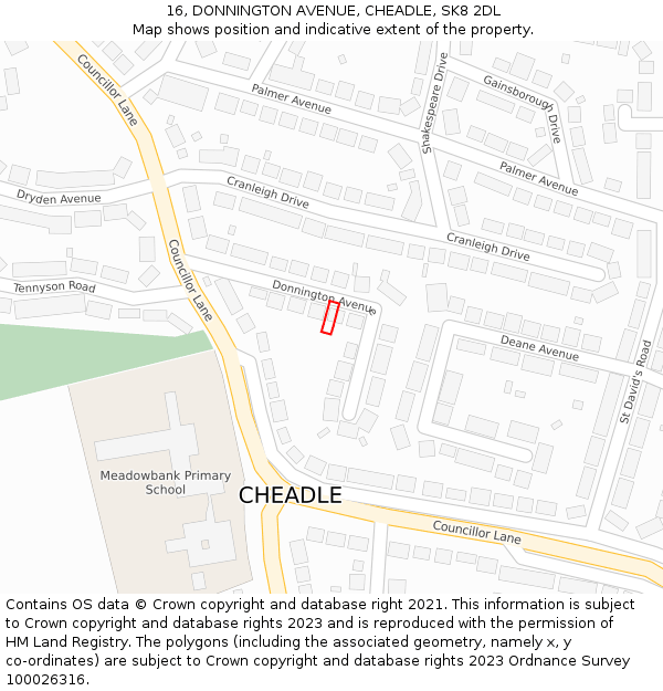 16, DONNINGTON AVENUE, CHEADLE, SK8 2DL: Location map and indicative extent of plot