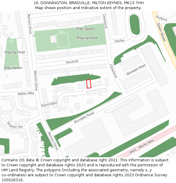 16, DONNINGTON, BRADVILLE, MILTON KEYNES, MK13 7HH: Location map and indicative extent of plot